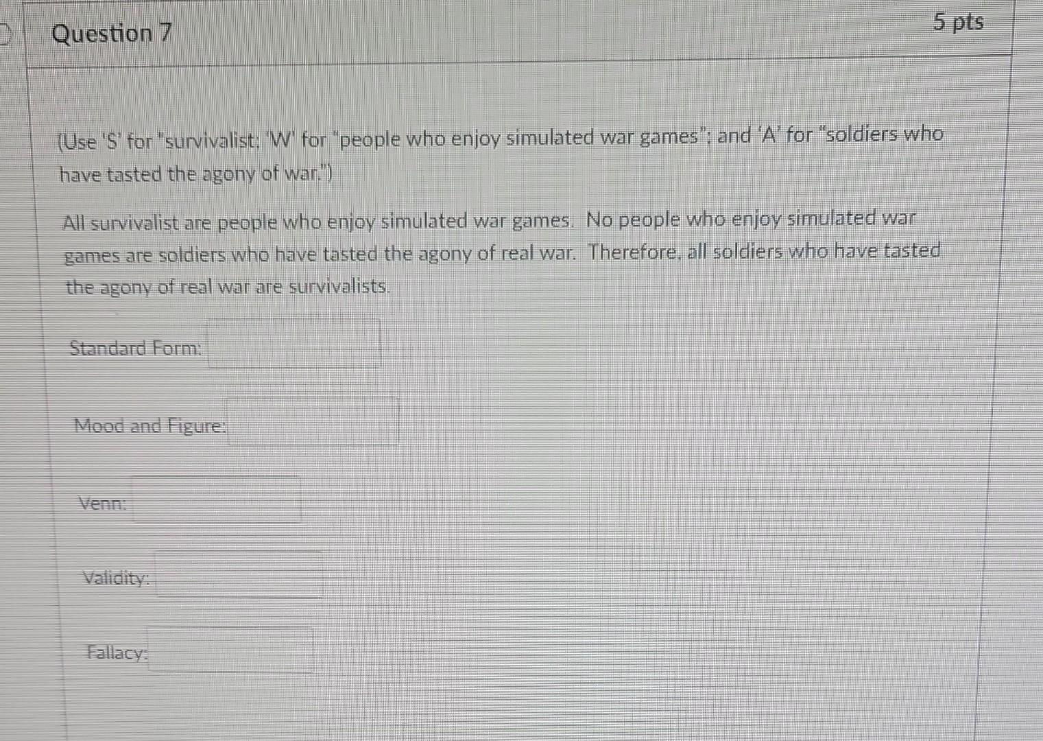 (Use 'S' for "survivalist: 'W' for "people who enjoy | Chegg.com