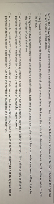 Solved Each of the following describes an experiment and a | Chegg.com