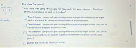 Solved 1:Question 2 (4 ﻿points)23Two spots with same Rf | Chegg.com