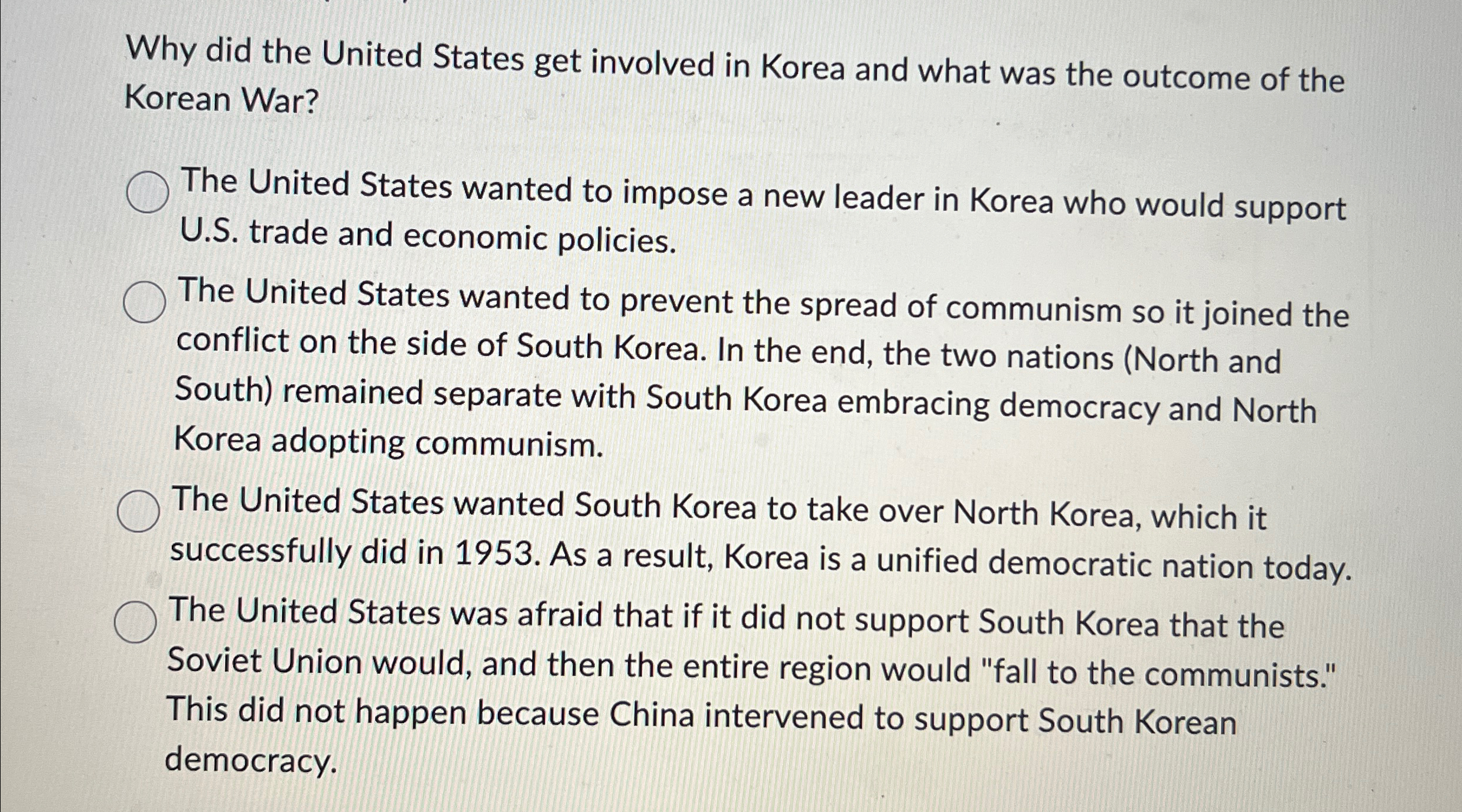Solved Why did the United States get involved in Korea and | Chegg.com