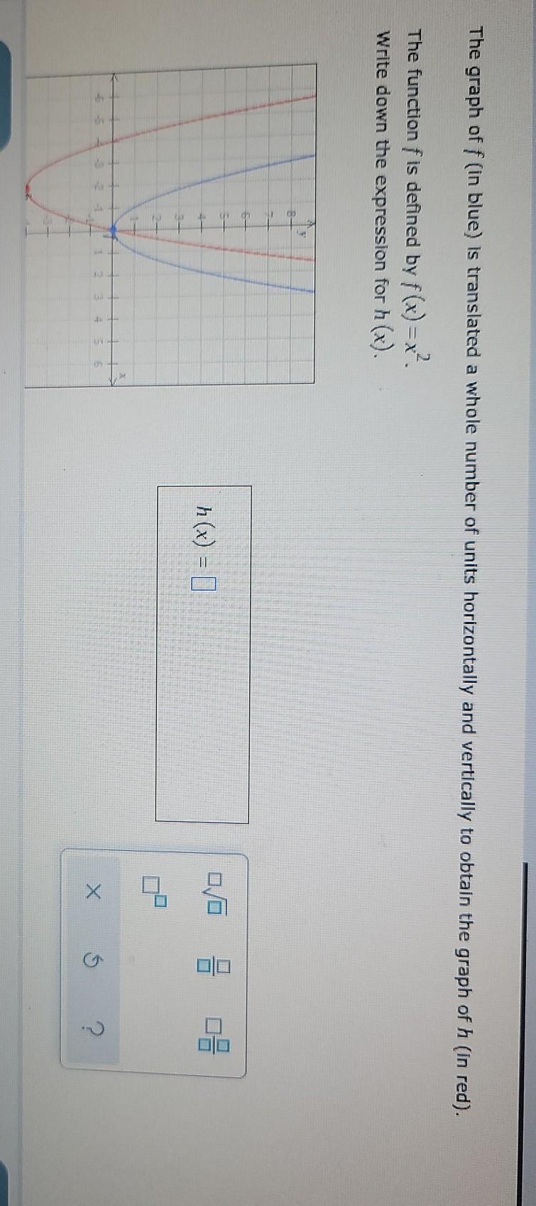 Solved The graph of f (in blue) is translated a whole number | Chegg.com