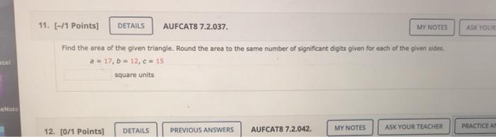 Solved MY NOTES ASK YOUR 11. [-/1 Points) DETAILS AUFCAT8 | Chegg.com