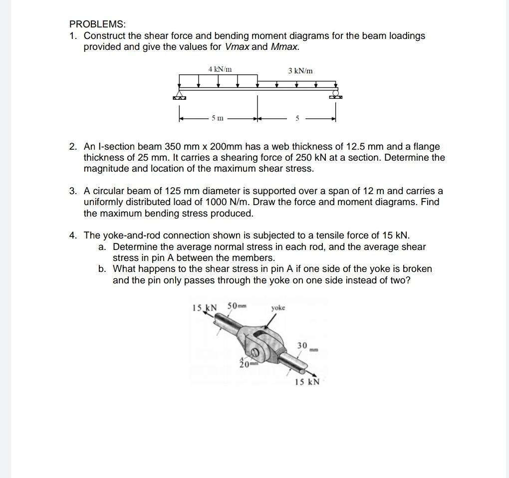 Solved PROBLEMS: 1. Construct the shear force and bending | Chegg.com