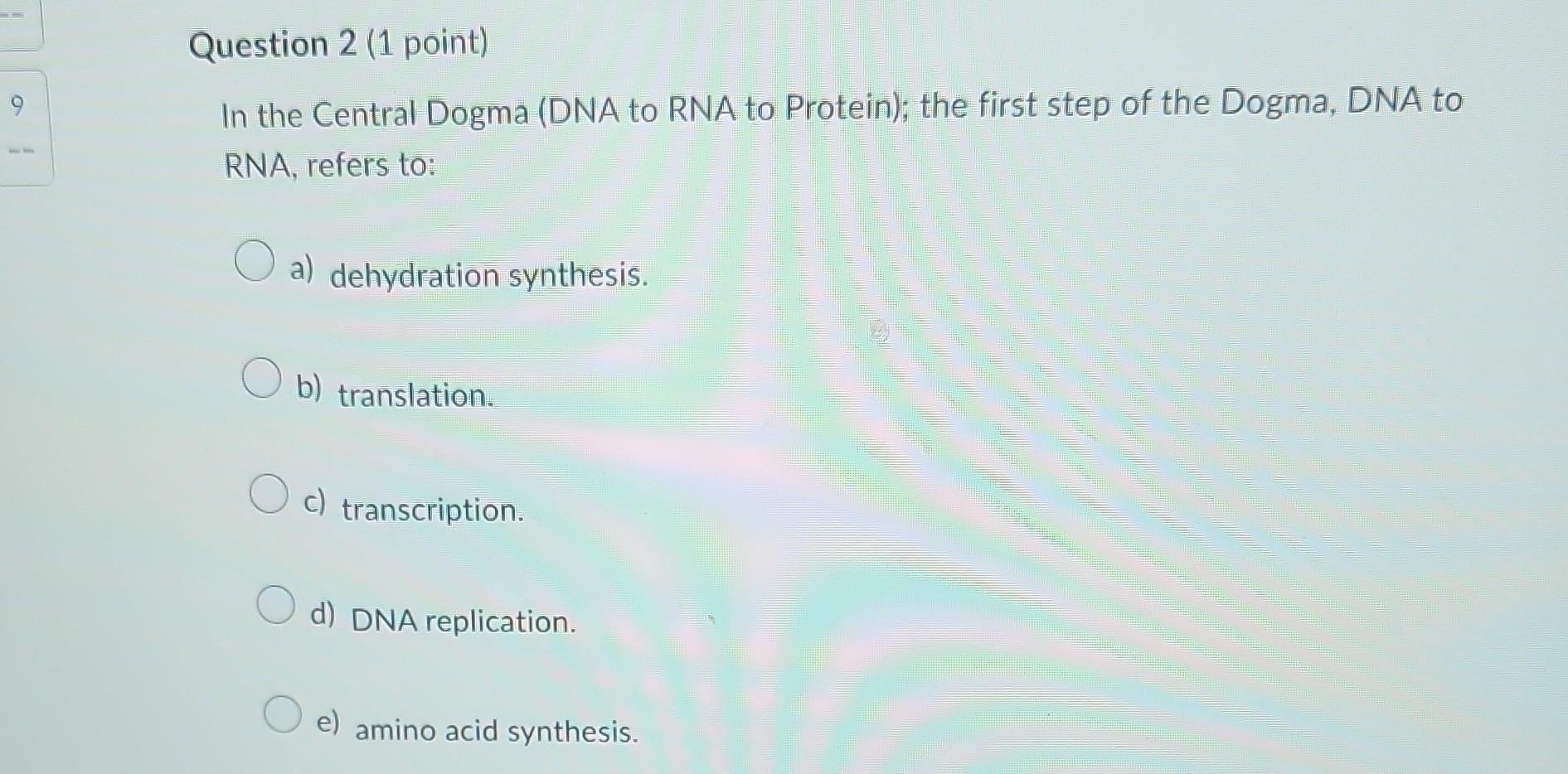 Solved In the Central Dogma (DNA to RNA to Protein); the | Chegg.com