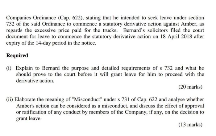Companies Ordinance (Cap. 622), stating that he | Chegg.com