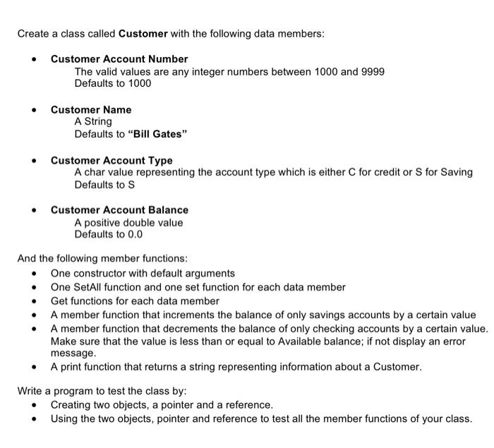 Solved Create a class called Customer with the following | Chegg.com