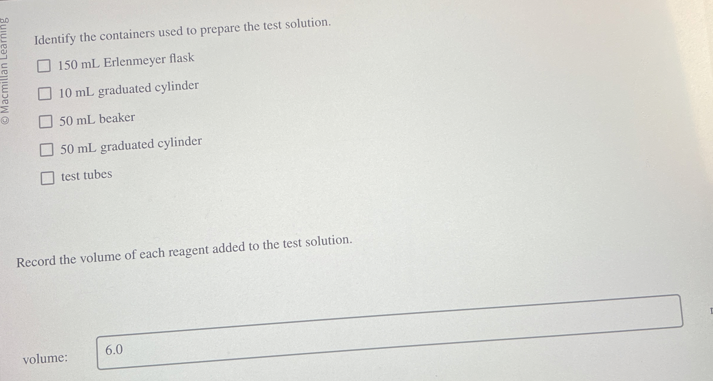 Solved Identify the containers used to prepare the test | Chegg.com