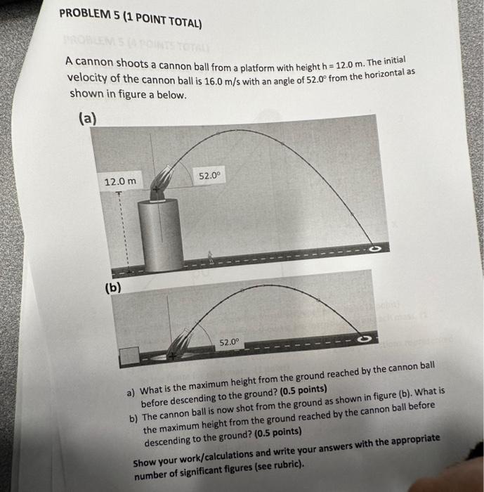Solved A cannon shoots a cannon ball from a platform with