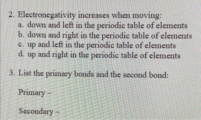 electronegativity of elements increases from left to right in the periodic table