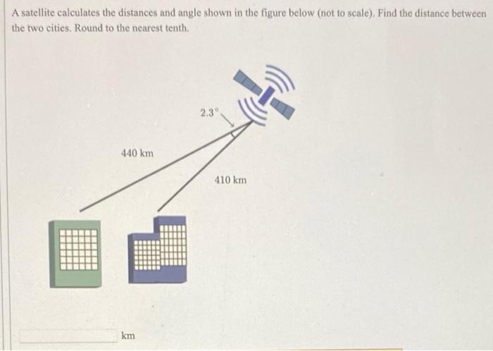 Solved A satellite calculates the distances and angle shown | Chegg.com