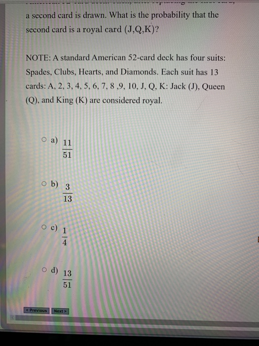 Solved 21) MATH 1026 4.1.1d [147272350] Suppose a royal card | Chegg.com