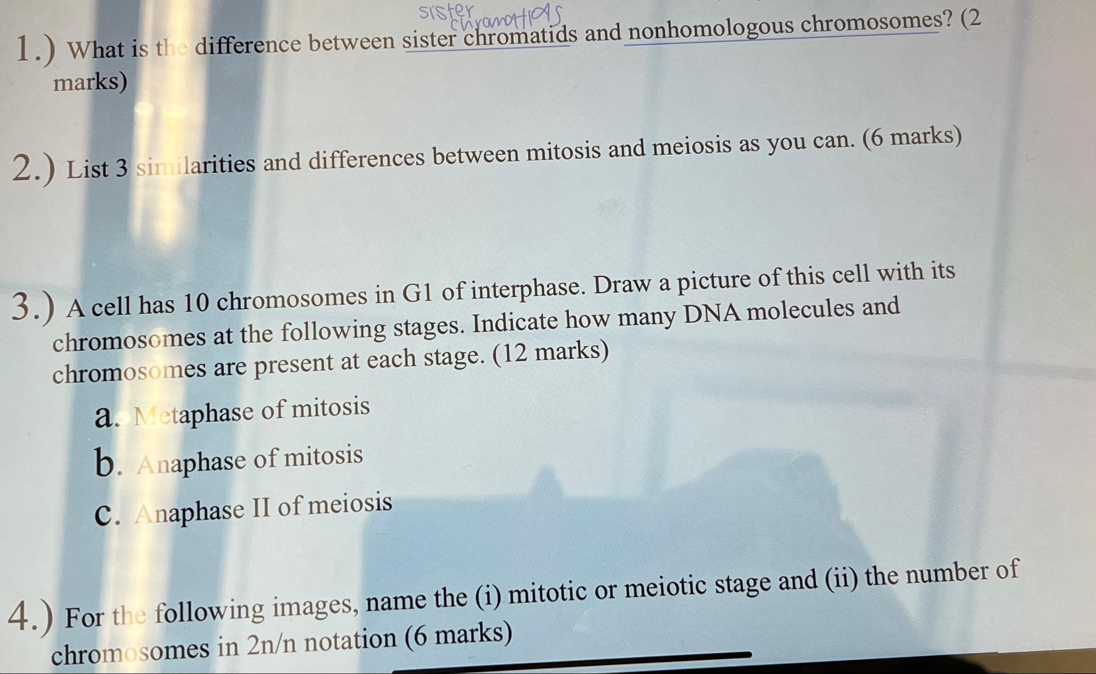 Solved 1.) ﻿What is the difference between sister chromatids | Chegg.com