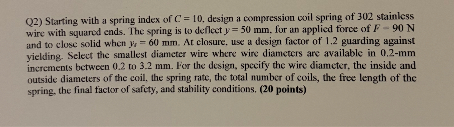 Solved Q2) ﻿Starting with a spring index of C=10, ﻿design a | Chegg.com