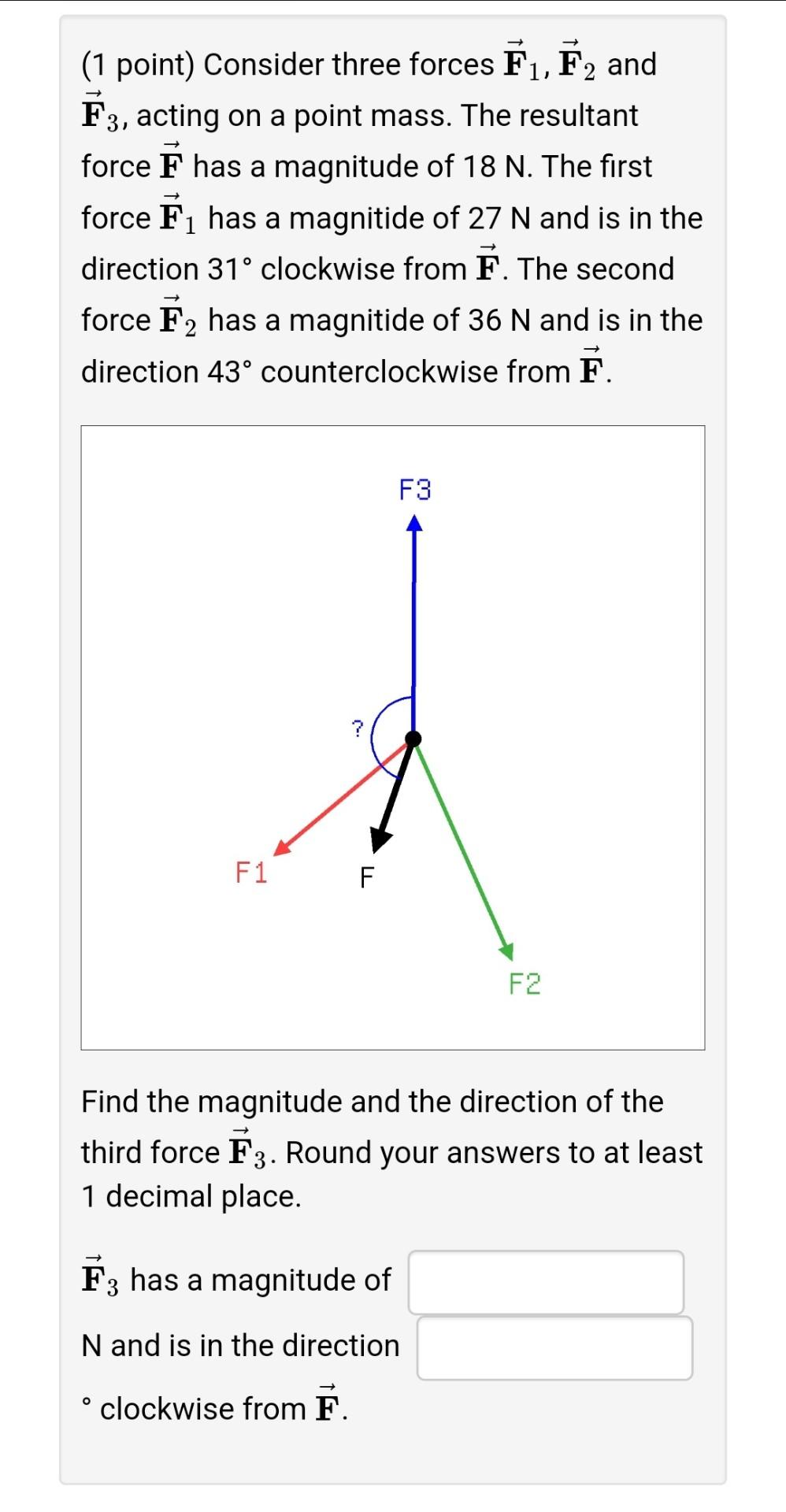 Solved 1 Point Consider Three Forces F1 F2 And F3 Acting