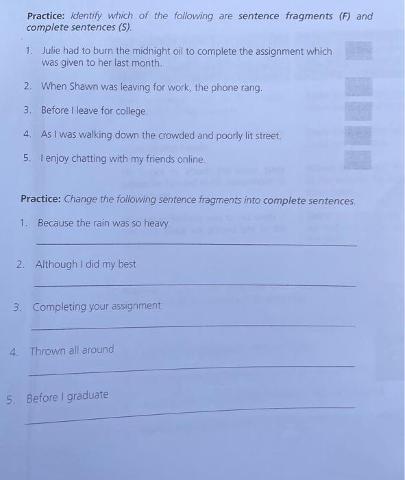 Practice: Study these sentences and indicate whether | Chegg.com