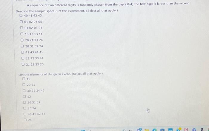 Solved A sequence of two different digits is randomly chosen | Chegg.com