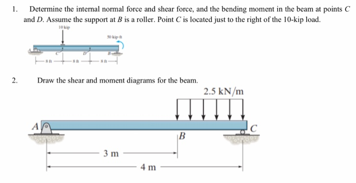 Solved 1. Determine the internal normal force and shear | Chegg.com