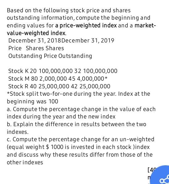 Solved Based On The Following Stock Price And Shares | Chegg.com