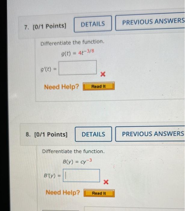 Solved Differentiate The Function. G(t)=4t−3/8 G′(t)= D/1 | Chegg.com