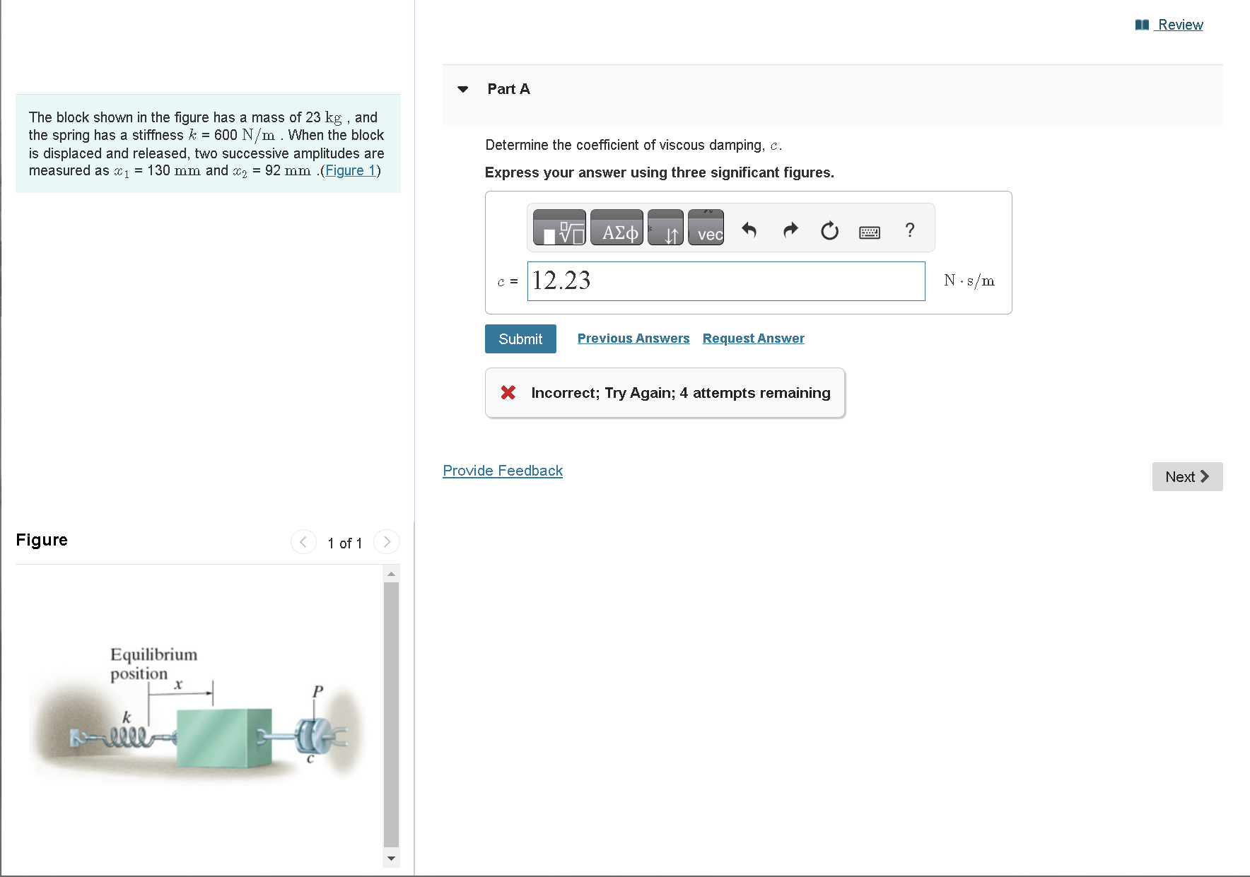 Solved Part AThe block shown in ﻿the figure has a mass | Chegg.com