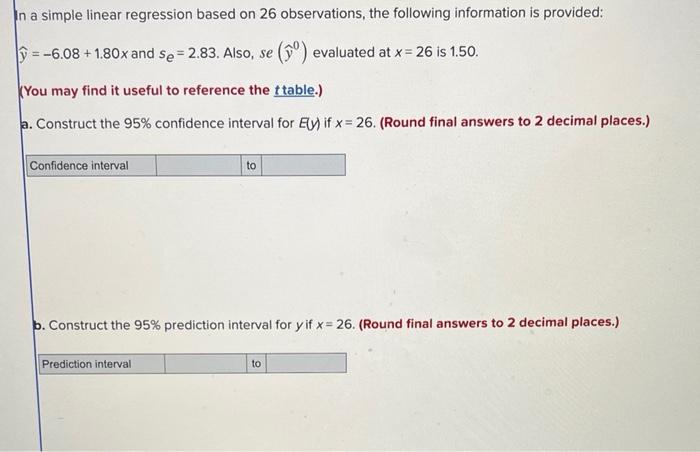 Solved In a simple linear regression based on 26 | Chegg.com