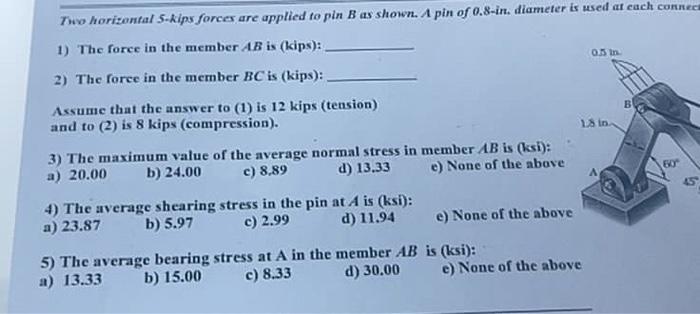 Solved Two Horizontal 5-kips Forces Are Applied To Pin B As | Chegg.com