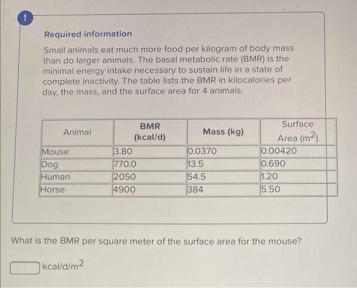 Solved Required information Small animals eat much more food 