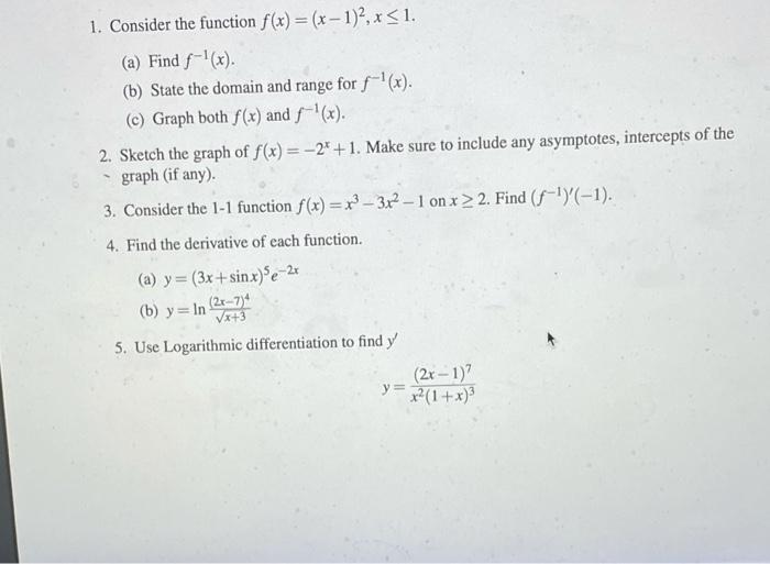 Solved 1. Consider the function f(x) = (x - 1)2, x