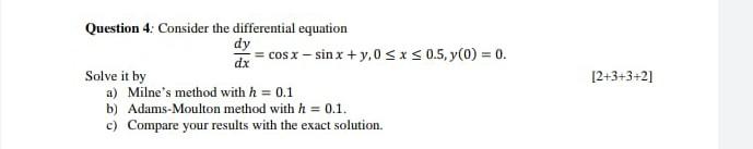 Solved Question 4: Consider the differential equation dy dx | Chegg.com