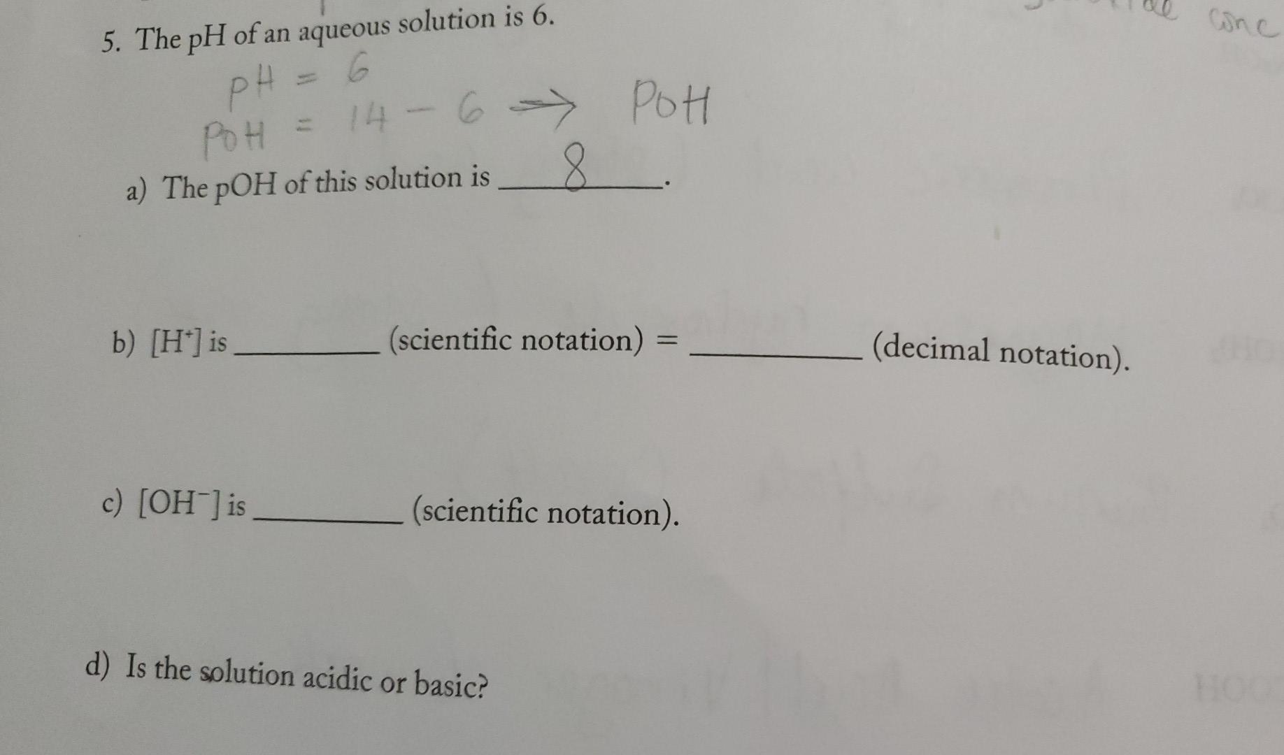 the ph of an aqueous solution is 6