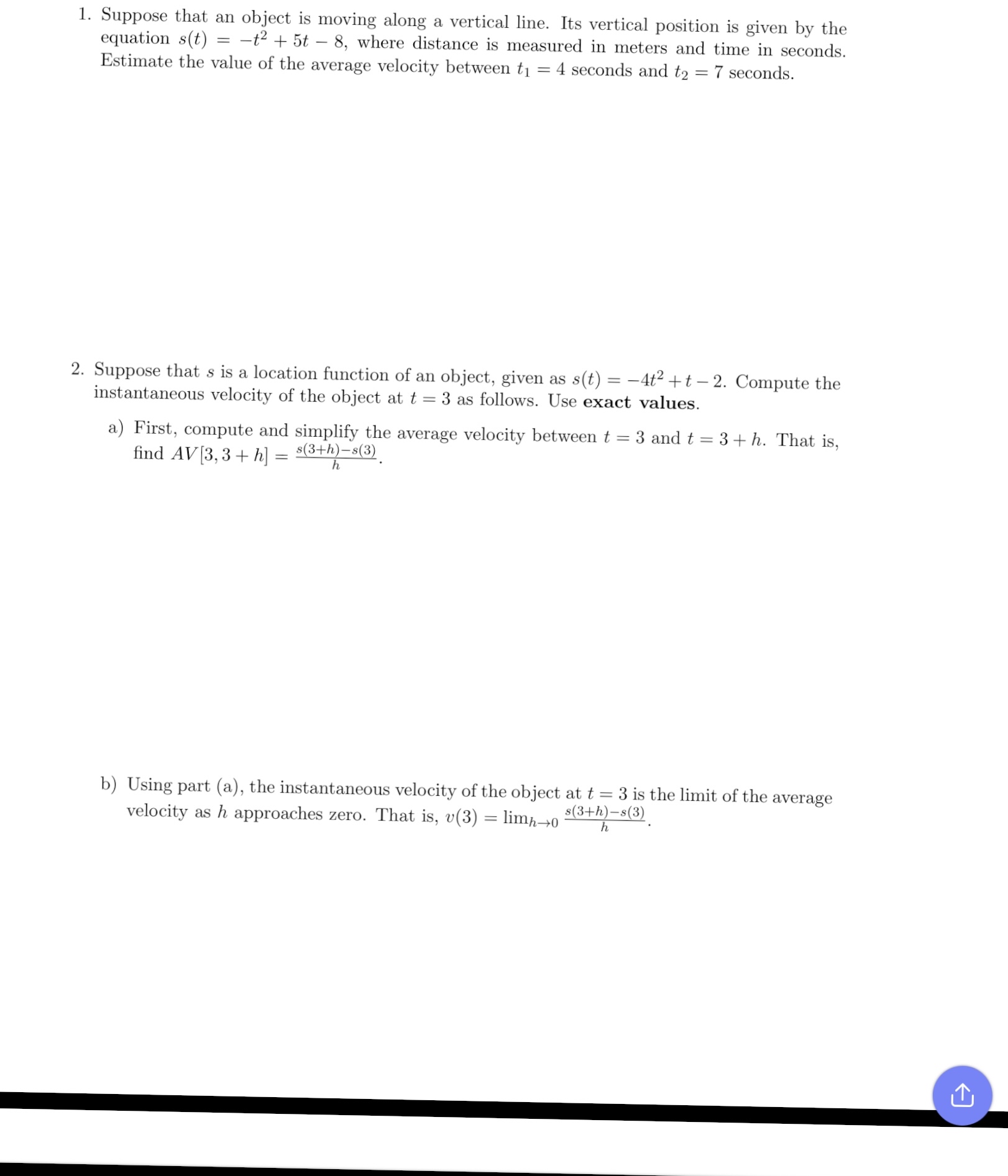 Solved Suppose that an object is moving along a vertical | Chegg.com