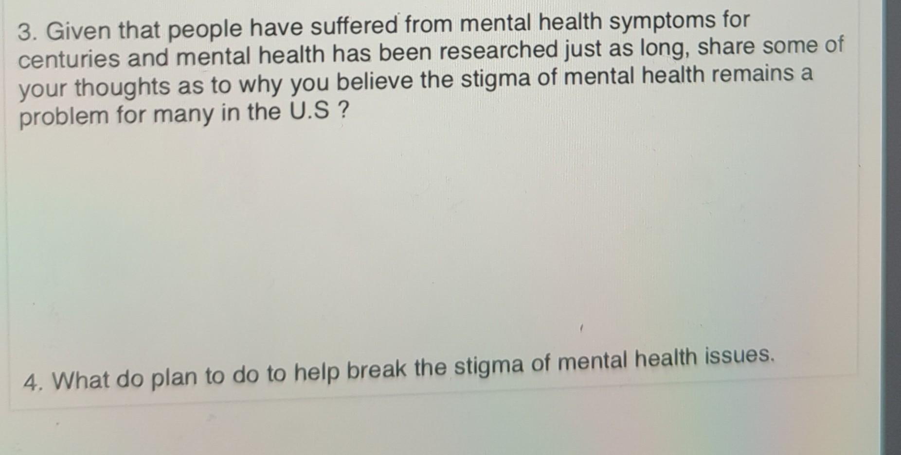 3. Given that people have suffered from mental health symptoms for
centuries and mental health has been researched just as lo