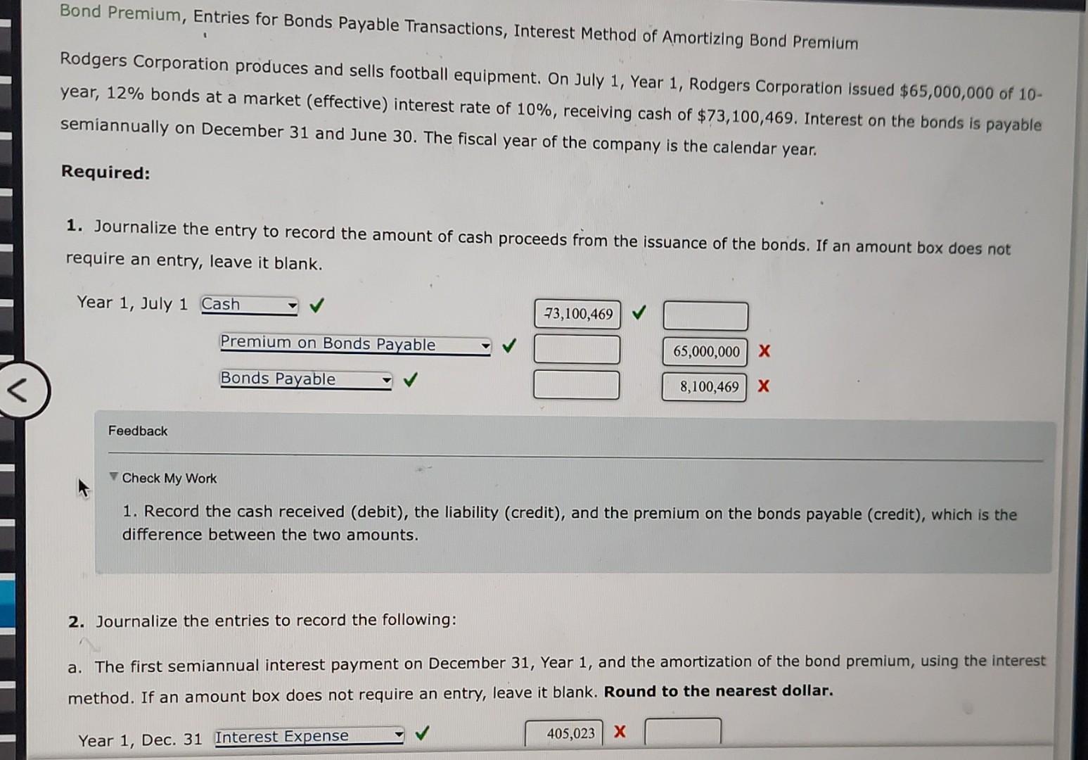 Solved Bond Premium Entries For Bonds Payable Transactions