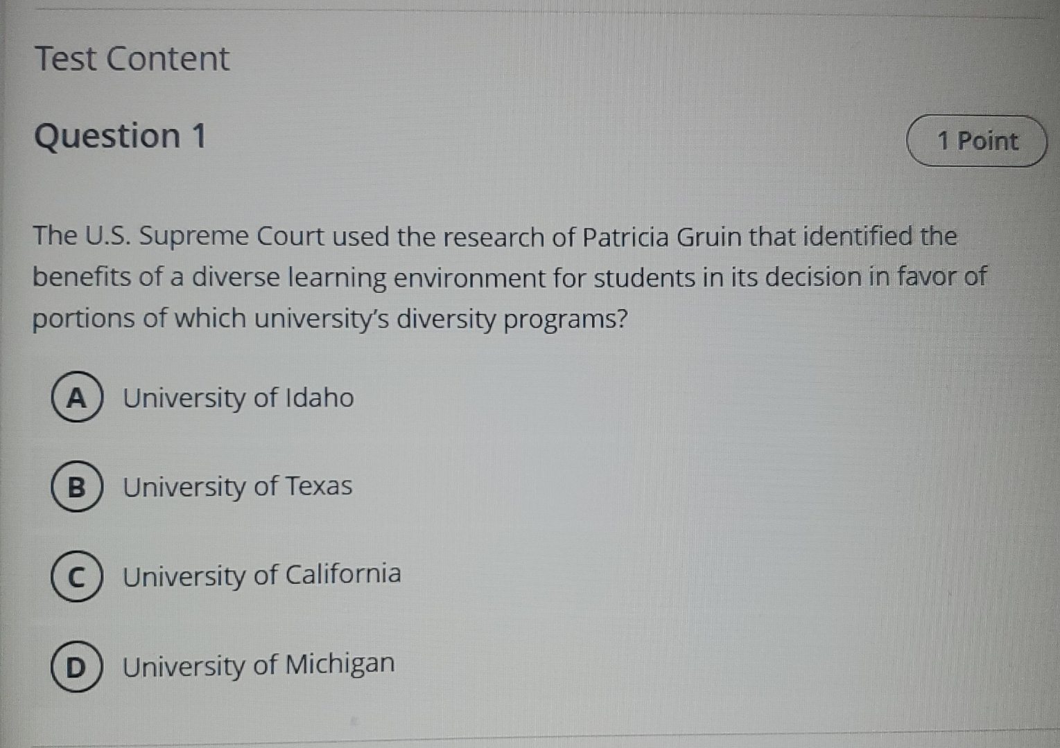 Solved Test ContentQuestion 1The U.S. ﻿Supreme Court used | Chegg.com