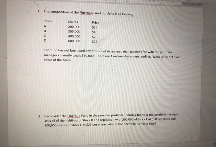 1 The Position Of The Fingroup Fund Portfolio Is Chegg 