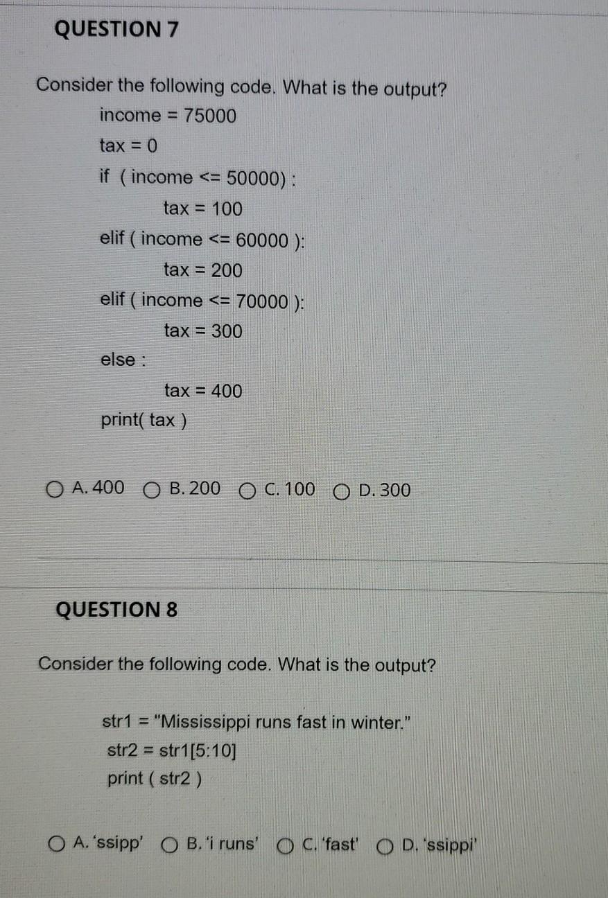 Solved QUESTION 7 Consider the following code. What is the | Chegg.com