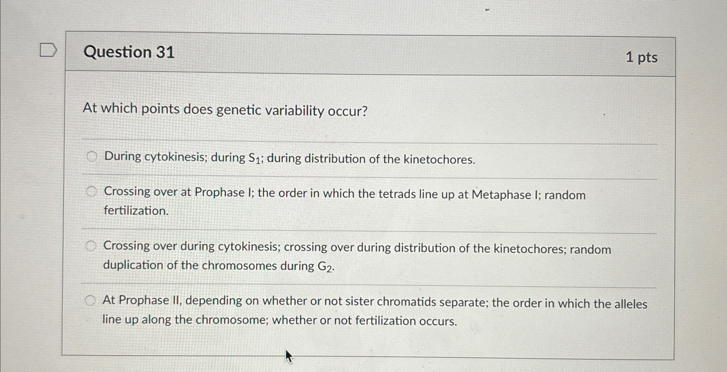 Solved Question 31 1 ﻿pts At which points does genetic | Chegg.com