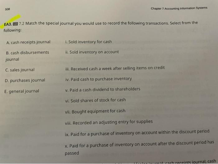 Solved 508 Chapter 7 Accounting Information Systems EA3. LO 