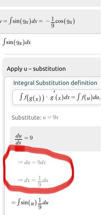 Solved why does derivative of 9x (9) turn into 1/9du, it | Chegg.com