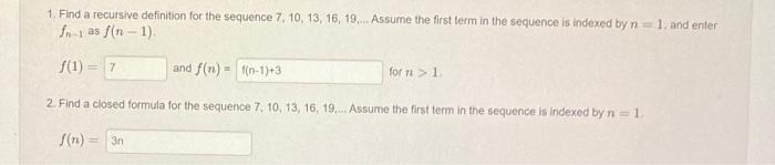 Solved 1. Find a recursive definition for the sequence | Chegg.com