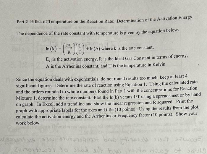 Solved Part 2 Effect of Temperature on the Reaction Rate: | Chegg.com