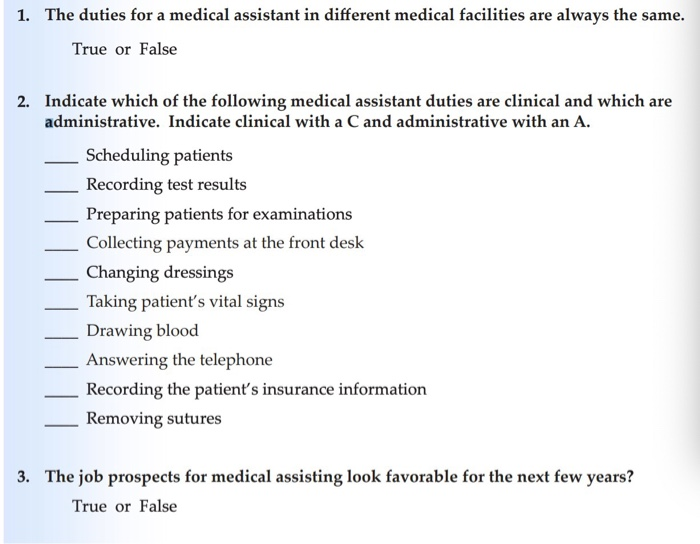Solved The Duties For A Medical Assistant In Different Me