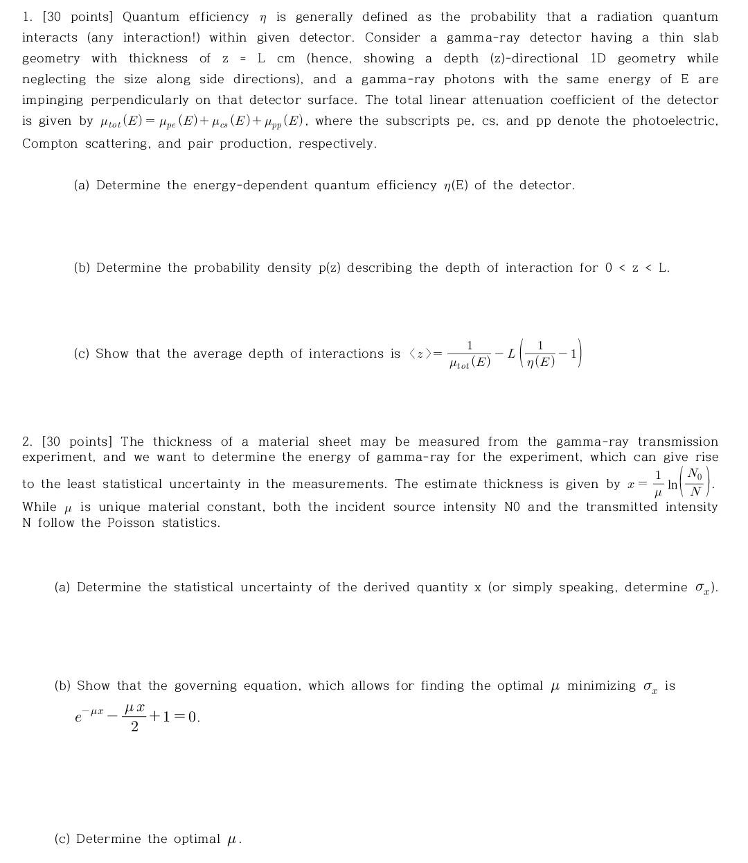 1 30 Points Quantum Efficiency N Is Generally Chegg Com