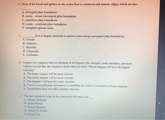 Solved 18. Most of the basalt and gabbro on the ocean floor | Chegg.com