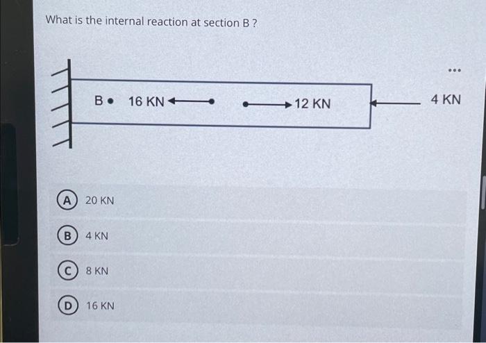 Solved What is the internal reaction at section B? \\( 20 | Chegg.com