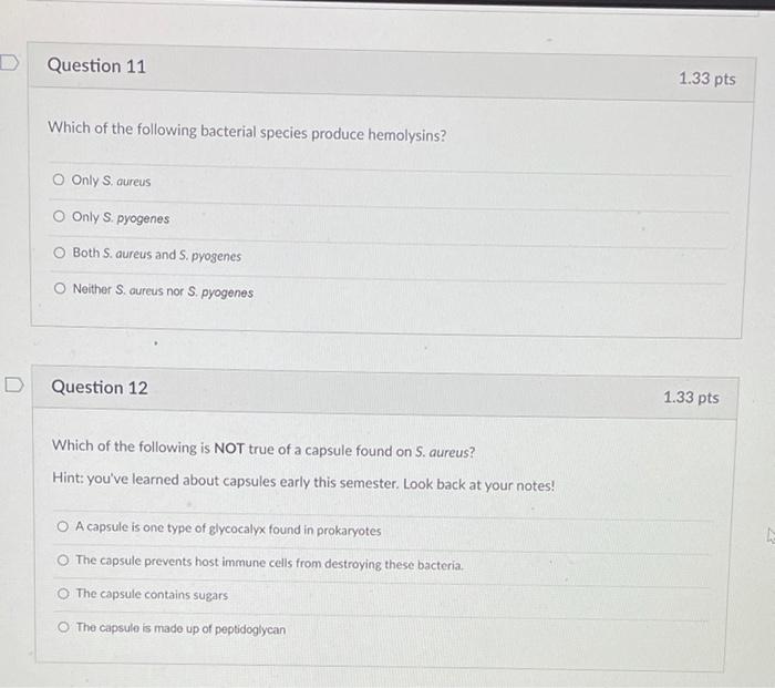 Solved D Question 11 1.33 pts Which of the following | Chegg.com