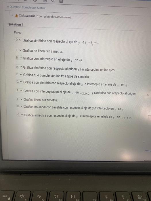 Pareo Gráfica simétrica con respecto al eje de y \( e I_{A}=I=0 \). Gráfica no-lineal sin simetria Grâfica con intercepto en