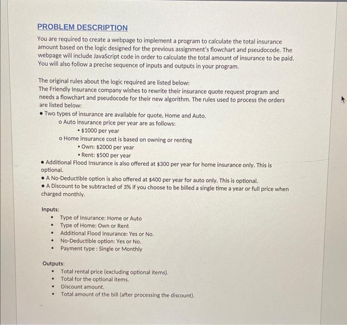Solved PROBLEM DESCRIPTION You are required to create a | Chegg.com