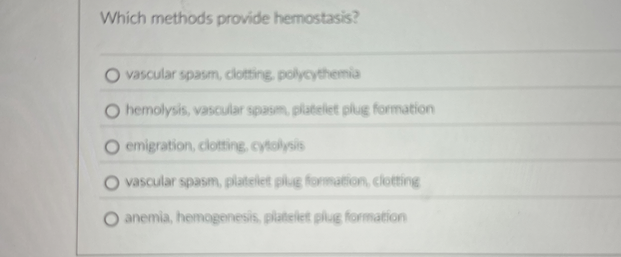[Solved] Which methods provide hemostasis? vascular spasm,