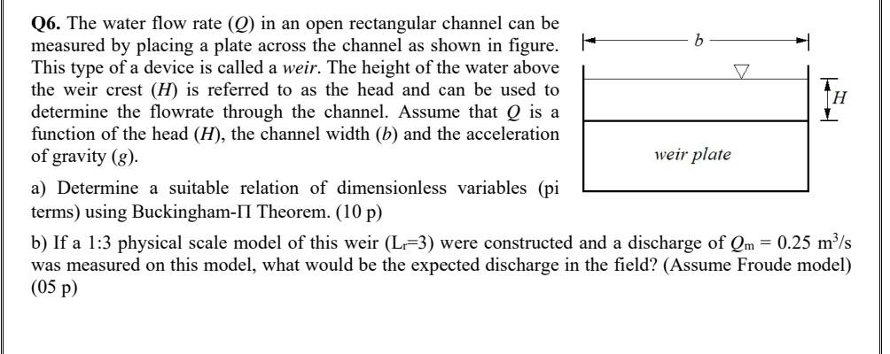 Solved Q6. The water flow rate (Q) in an open rectangular | Chegg.com
